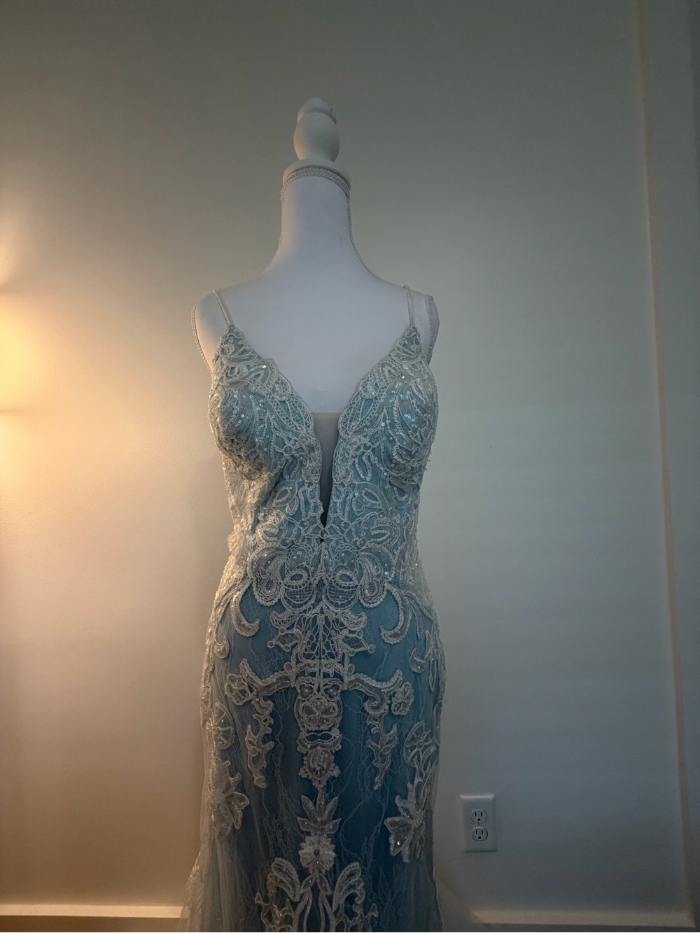 2 Cute Light Blue and White Lace Mermaid Prom Dress - Picture 4 of 11